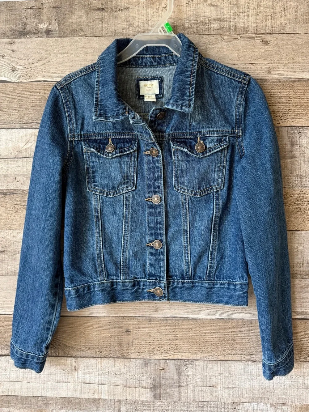 Forever 21 Girls Size 11/12 Denim Jean Jacket Trucker Medium Wash 100% Cotton